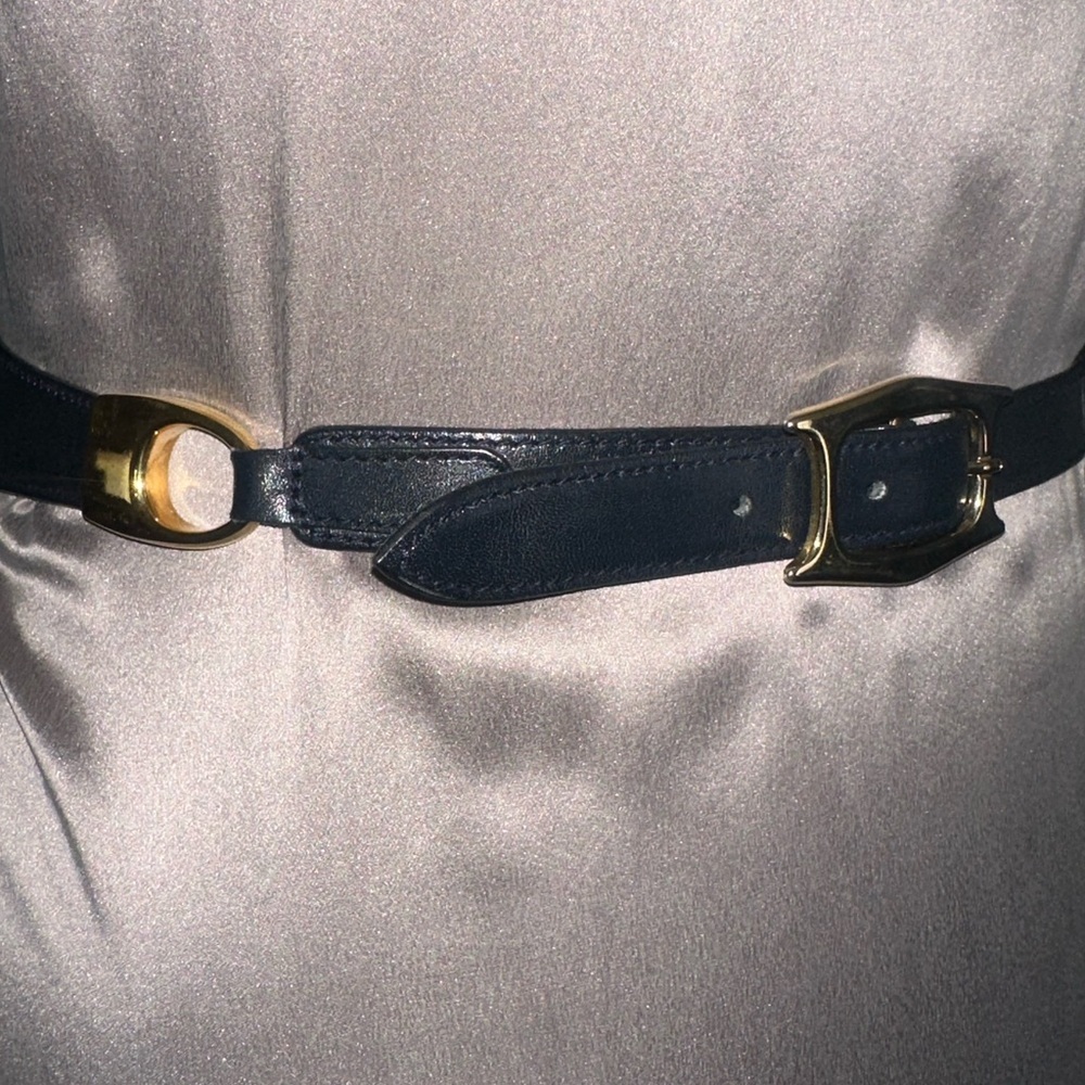 “i Santi” Women’s Belt Made In Italy Black With Gold Tone Hardware Size M - Picture 4 of 10